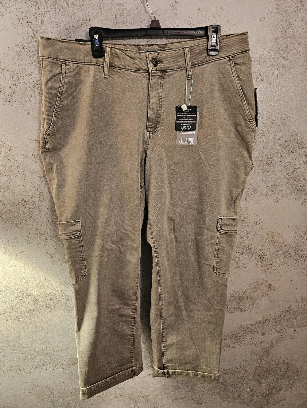 LuLaRoe Cargo Pants Womens 36 Green Utility Relaxed Stretch Twill NWT
